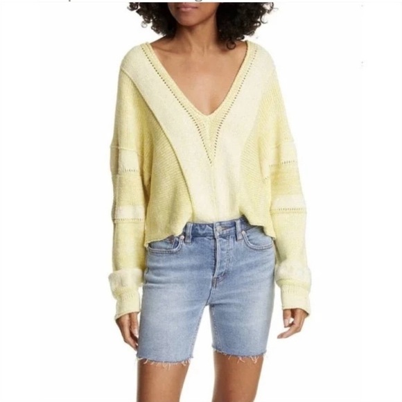 Free People Lemonade Stand Yellow V Neck Knit Sweater - Picture 1 of 15